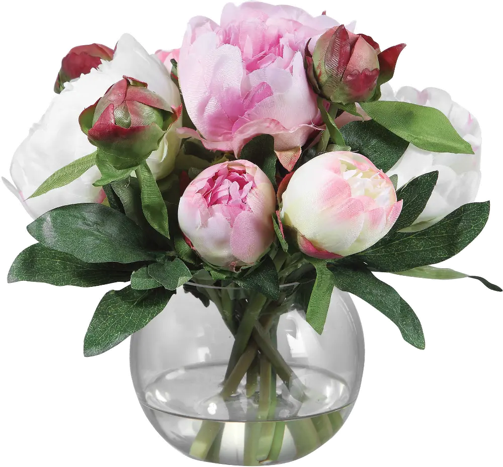 Faux Pink Peony Bouquet Arrangement with Vase-1