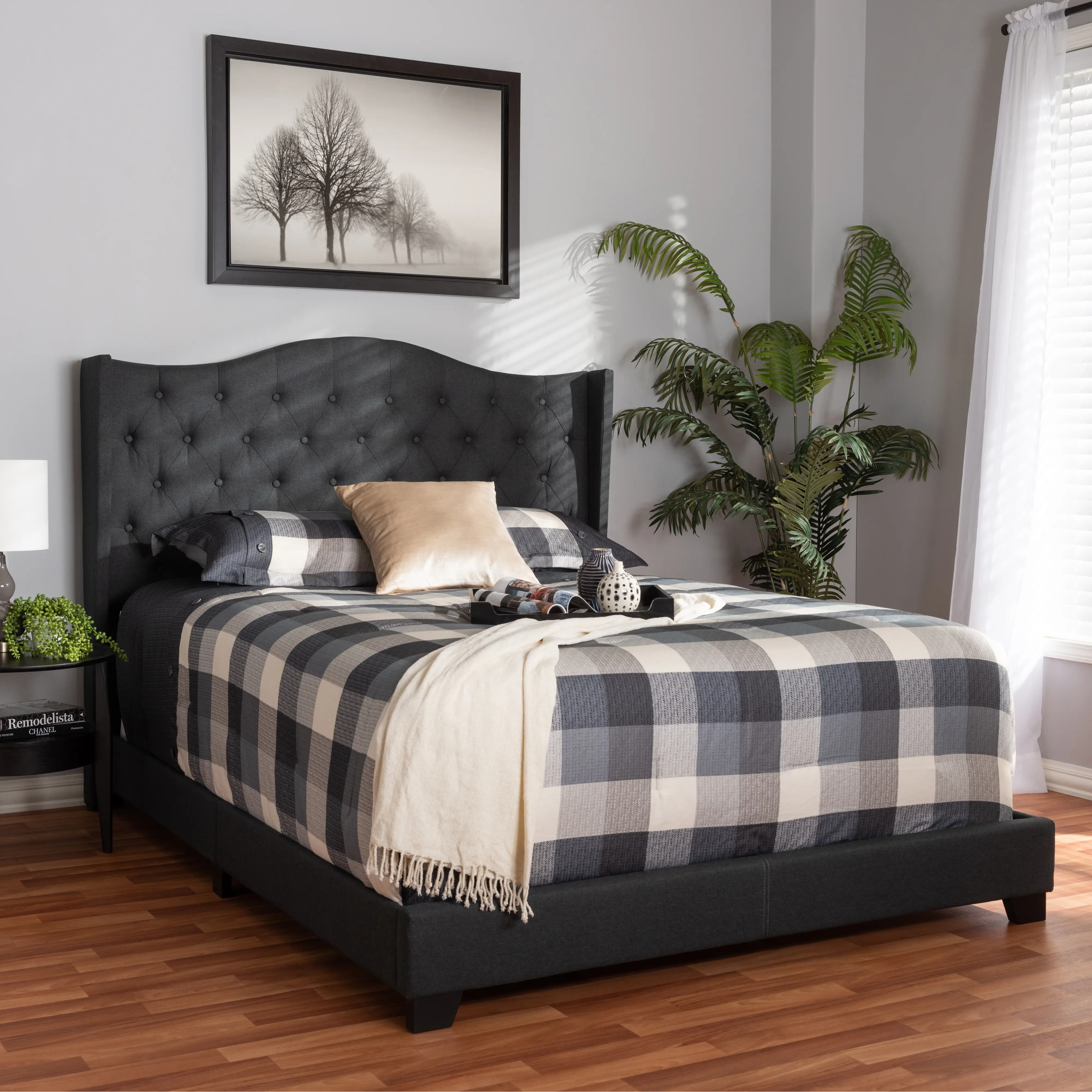 149-8933-RCW Contemporary Charcoal Gray Upholstered Queen Bed - sku 149-8933-RCW