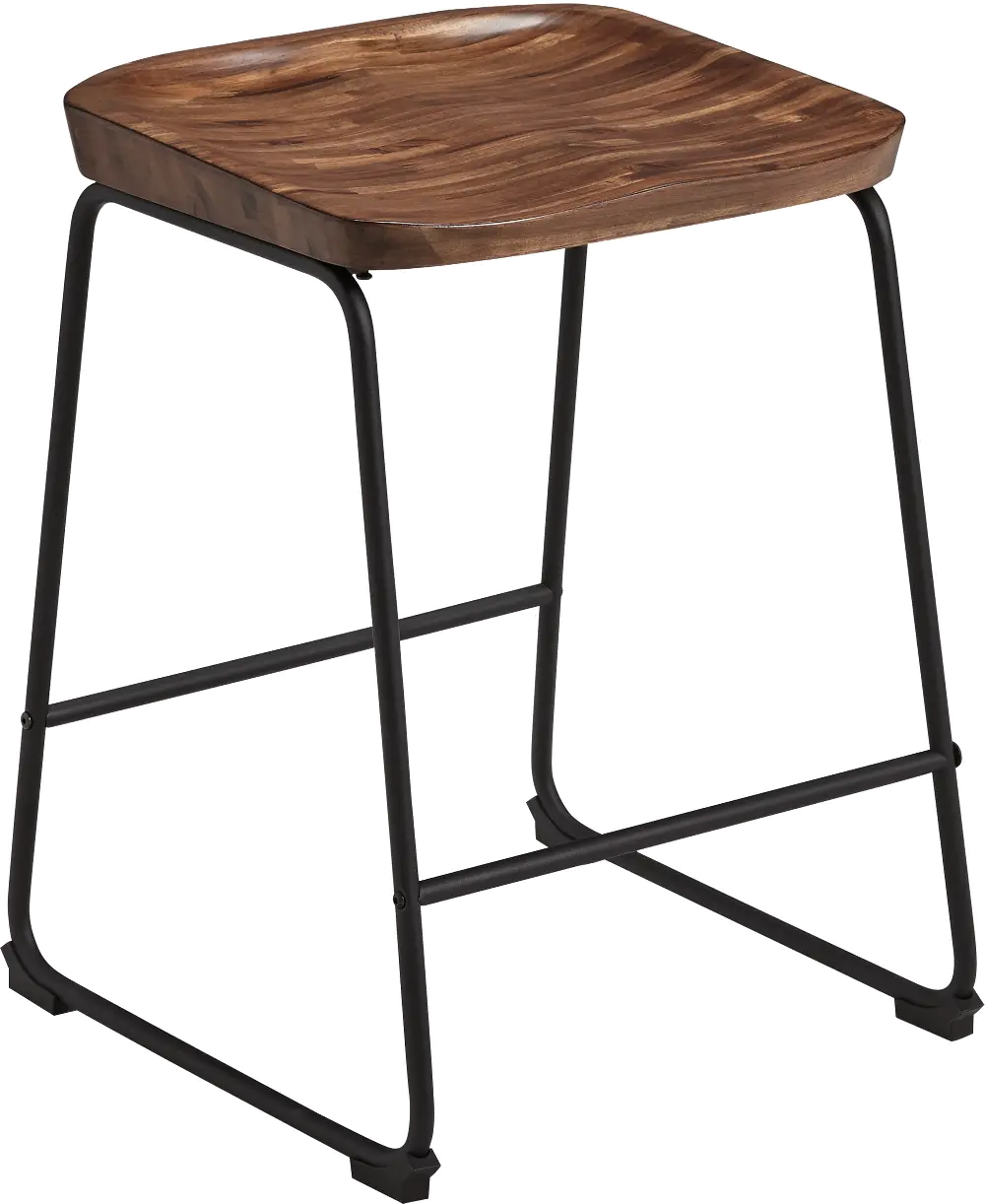 Brown Wood and Metal 24 Inch Backless Counter Height Stool - Adorra-1