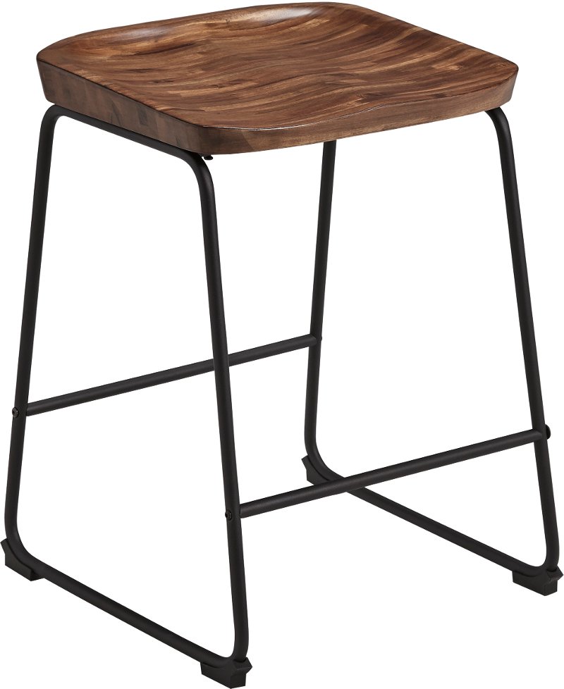 Brown Wood And Metal 24 Inch Backless, Wood Stools Counter Height