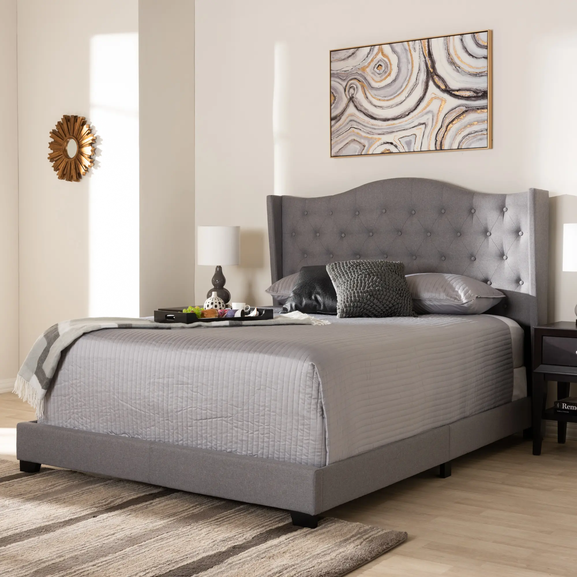 Contemporary Light Gray Upholstered Full Bed - Natasha