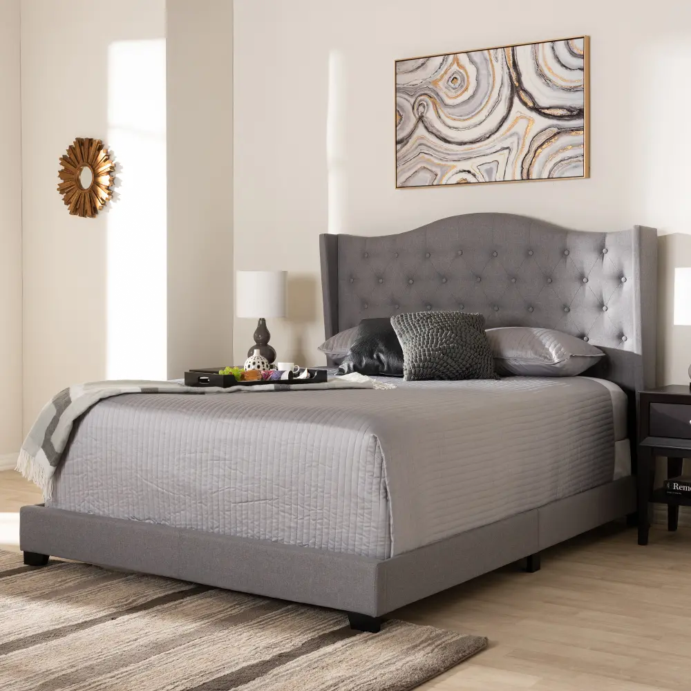 149-8930-RCW Contemporary Light Gray Upholstered Queen Bed - Natasha-1