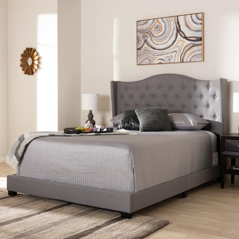 Contemporary Light Gray Upholstered, Light Gray Quilted Headboard