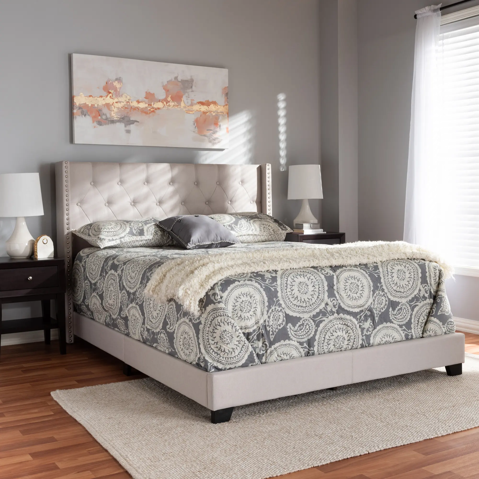 Contemporary Beige Upholstered Full Bed - Westley