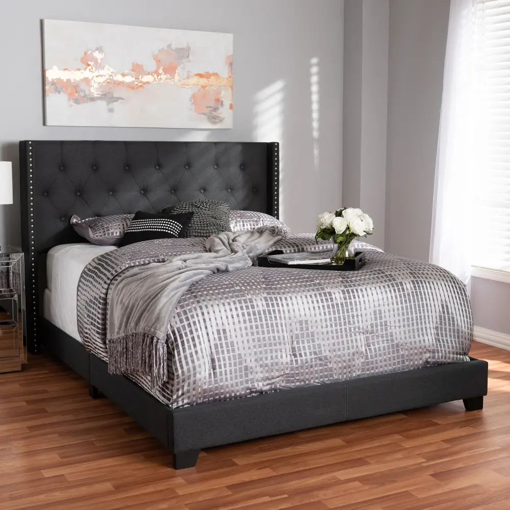 149-8942-RCW Contemporary Charcoal Upholstered Queen Bed - Westley-1