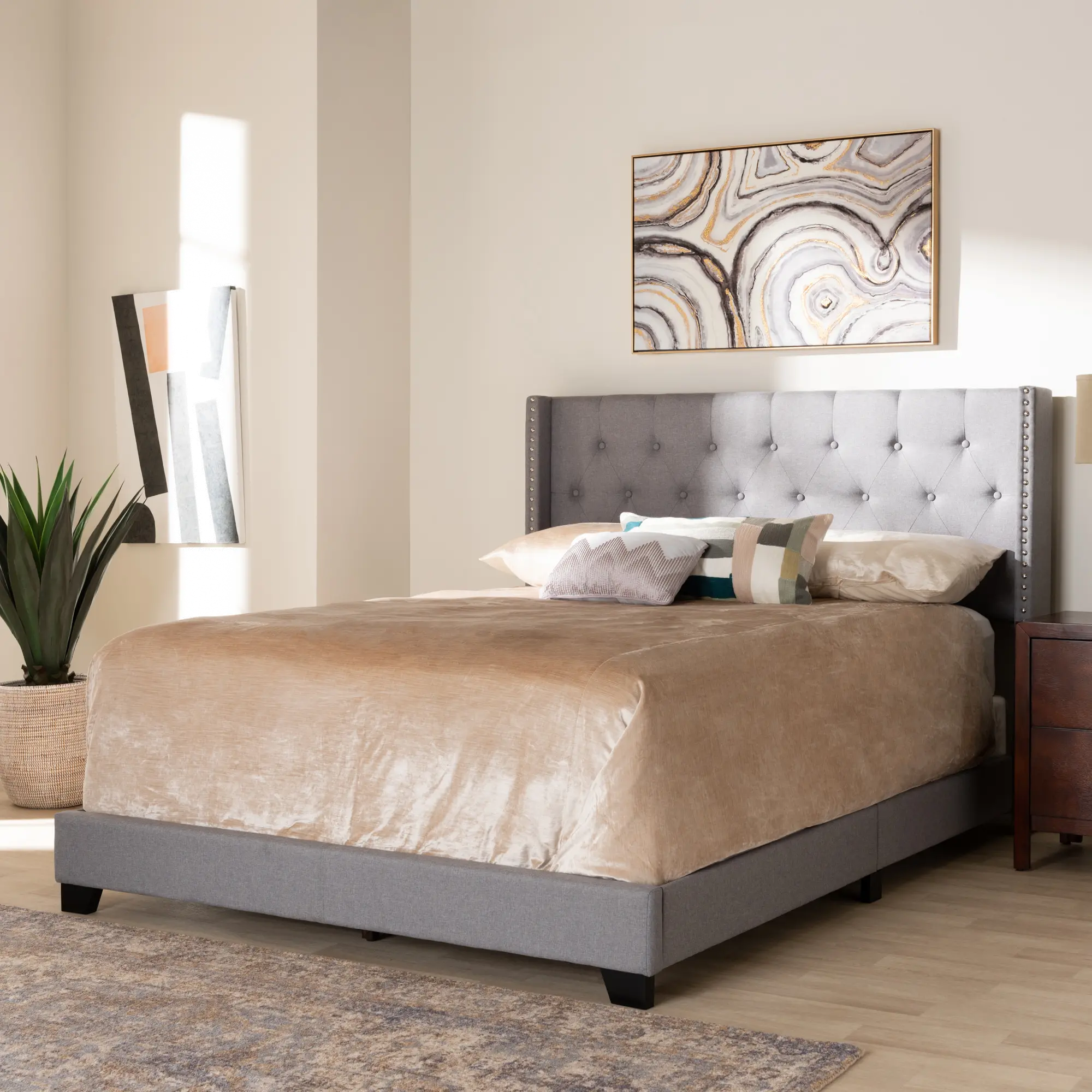 149-8938-RCW Contemporary Light Gray Upholstered Full Bed - Wes sku 149-8938-RCW