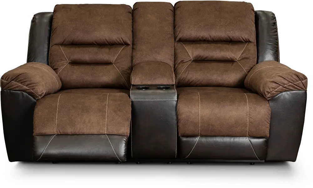 Earhart Mocha Brown Reclining Love Seat with Center Console-1