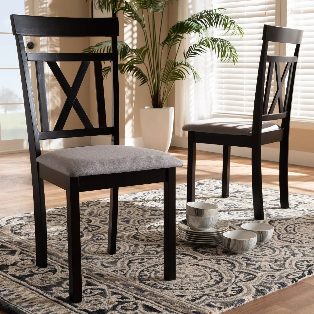 149-8960-RCW Contemporary Espresso Brown and Gray Upholstered Dining Room Chair (Set of 2) - Myrtie-1