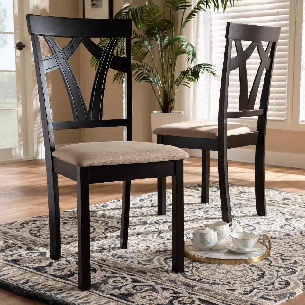 149-8961-RCW Contemporary Dark Brown and Sand Upholstered Dining Room Chair (Set of 2) - Keanna-1