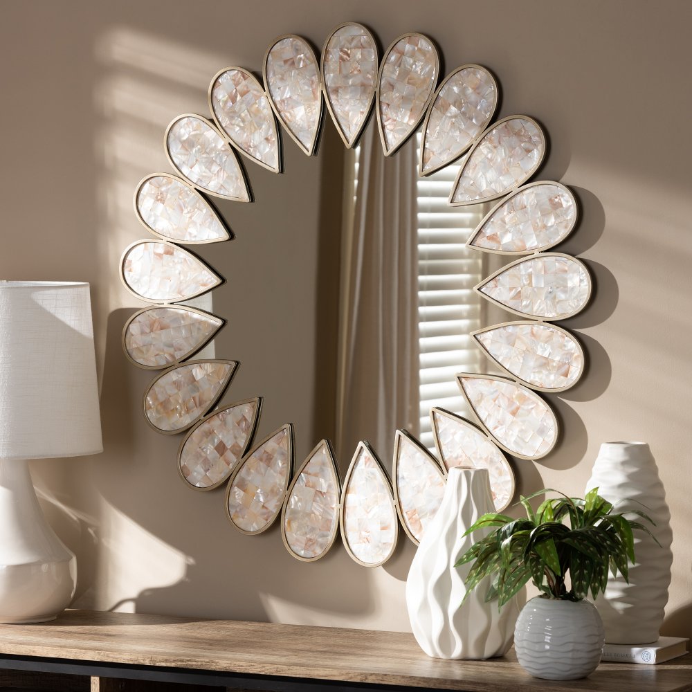 Photos - Wall Mirror Baxton Studio Antique Silver Shell Petal Accent  - Amyas 150-88