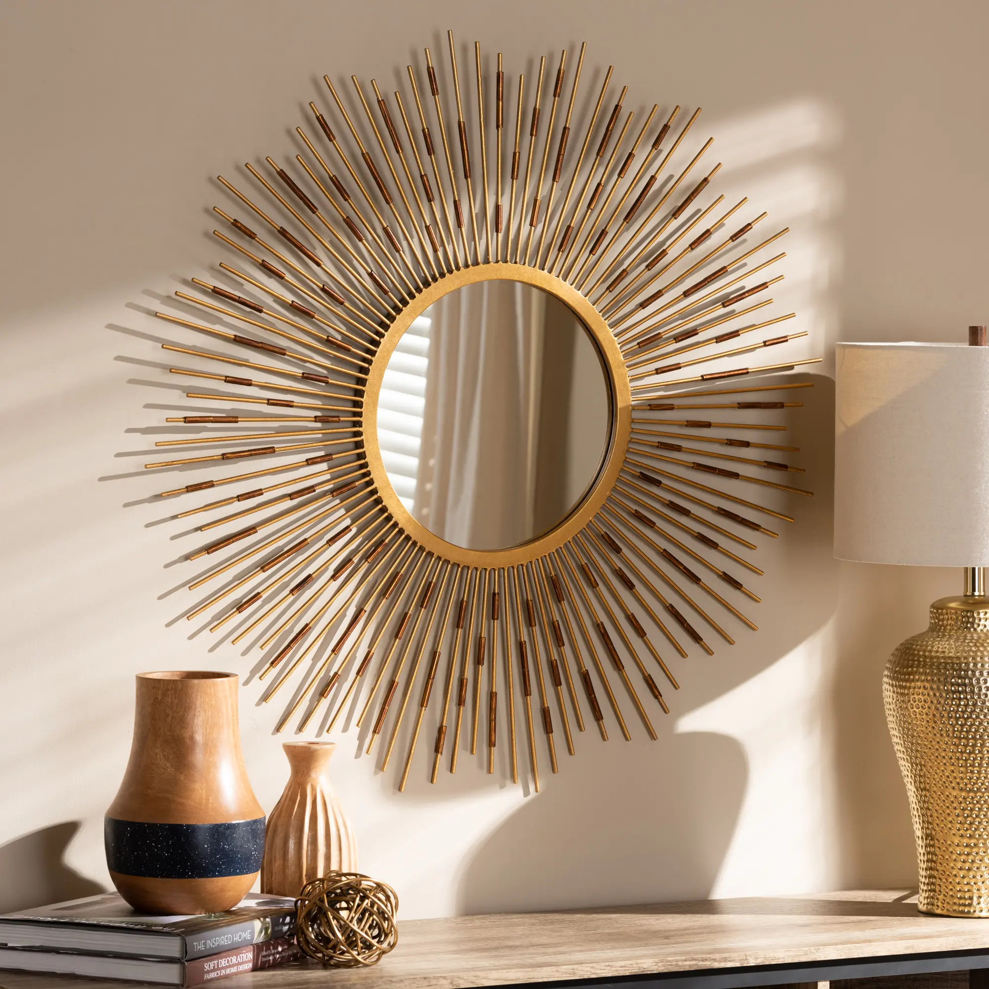 Modern Gold Sunburst Accent Wall Mirror - Auberon
