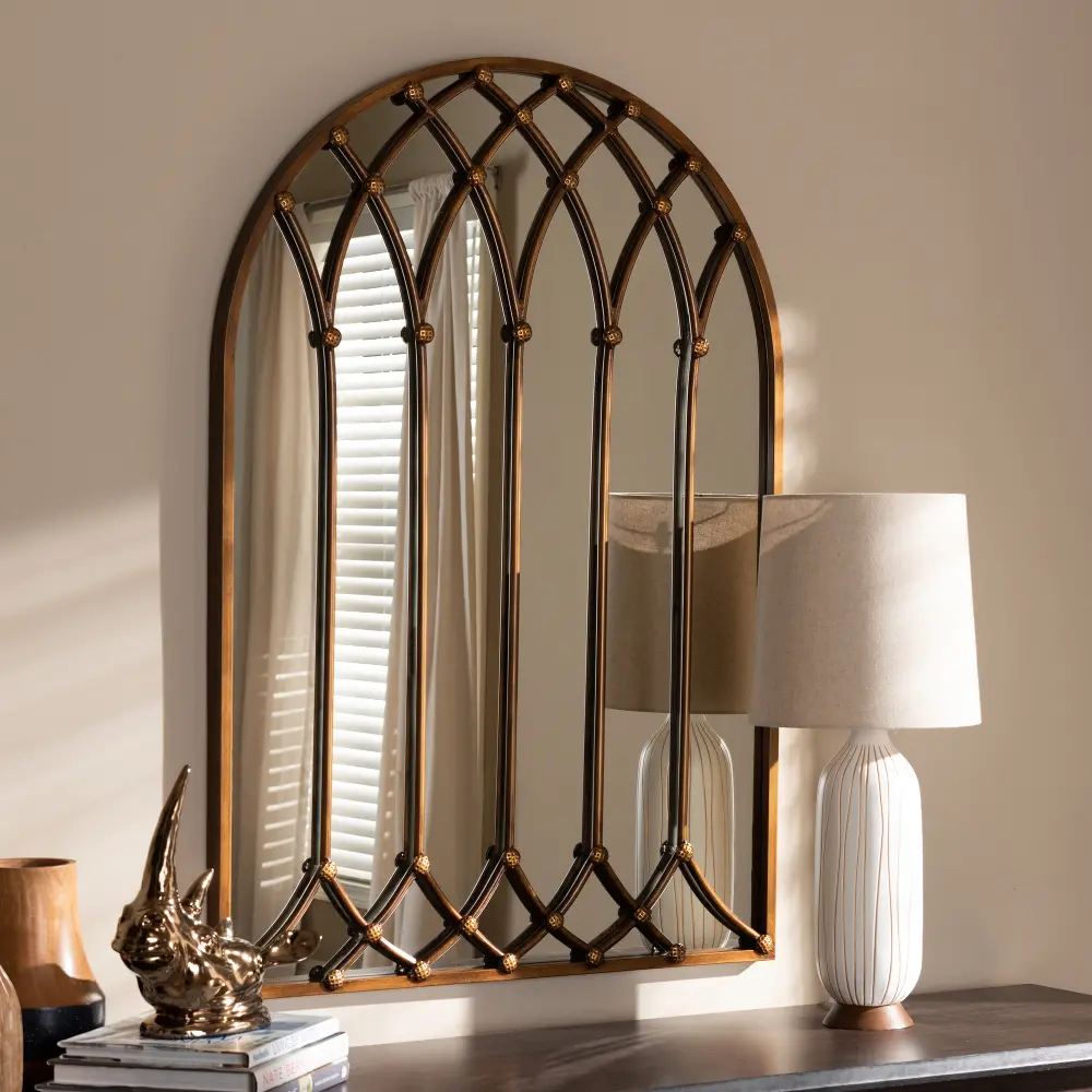 150-9053-RCW Contemporary Bronzed Arched Accent Wall Mirror - Aydan-1
