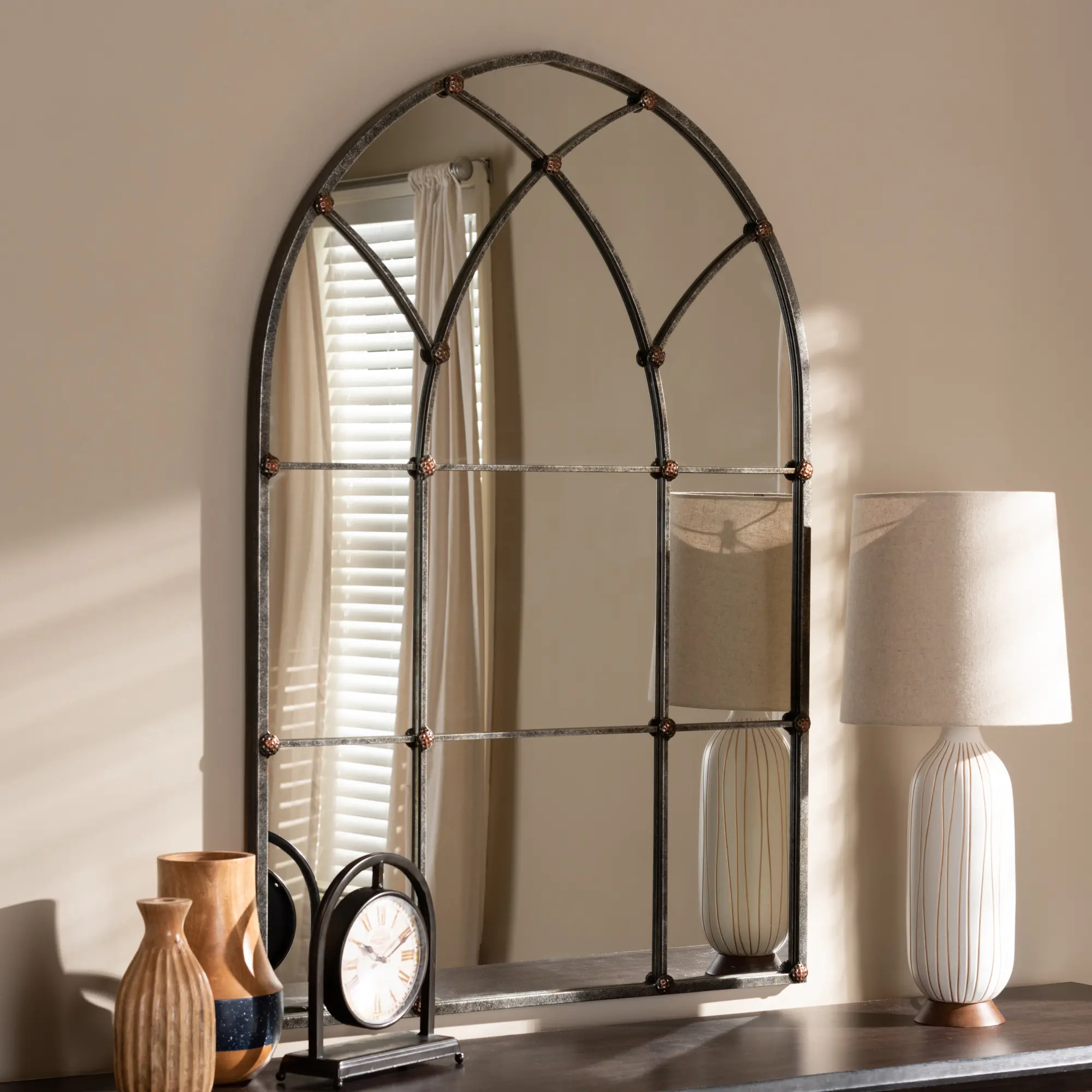 150-9054-RCW Vintage Antique Silver Arched Accent Wall Mirror - sku 150-9054-RCW