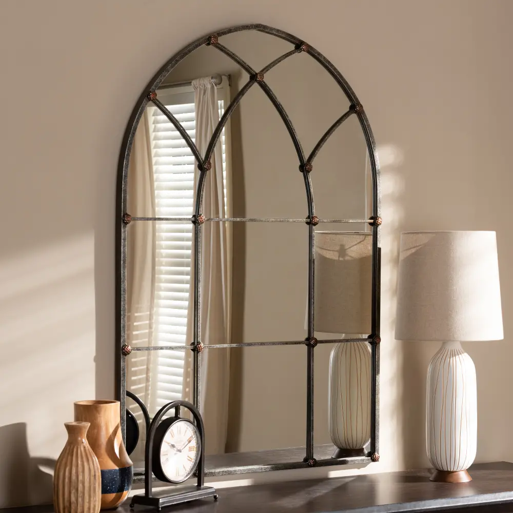 150-9054-RCW Vintage Antique Silver Arched Accent Wall Mirror - Grover-2