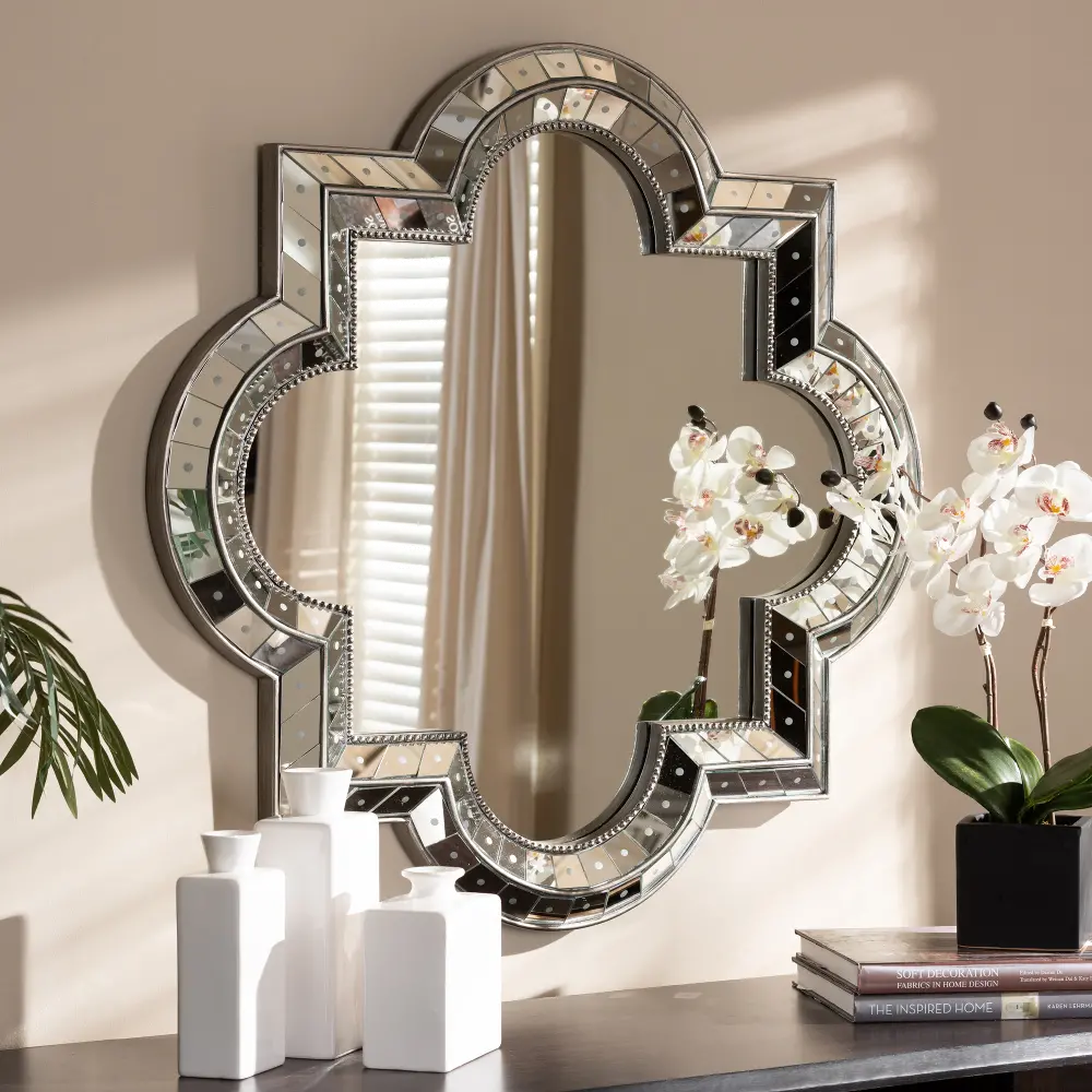 150-8886-RCW Art Deco Silver Quatrefoil Accent Wall Mirror - Luvinia-1