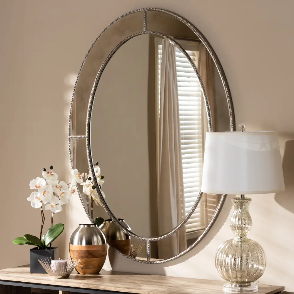 150-8874-RCW Contemporary Silver Oval Accent Wall Mirror - Mandy-1