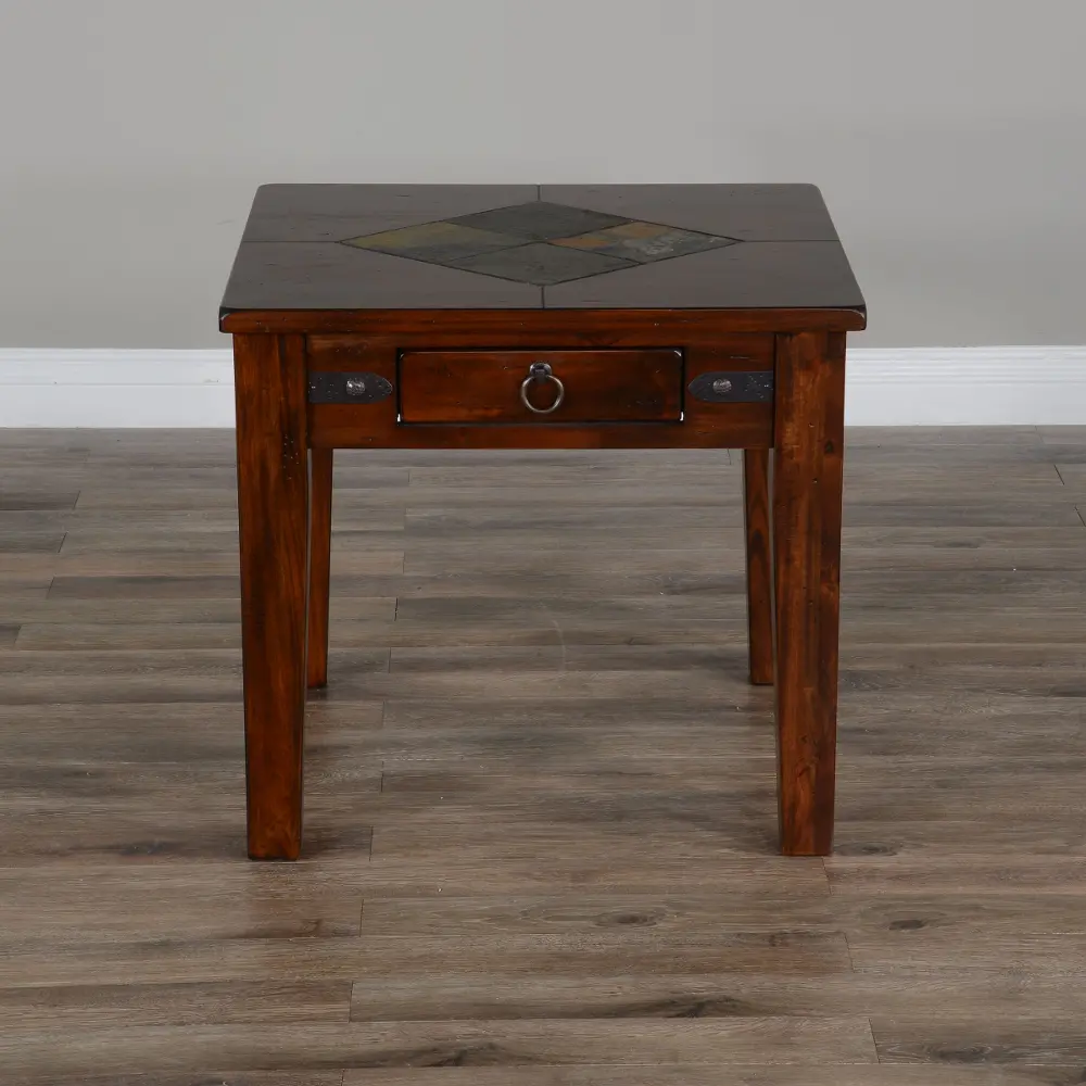 Rustic End Table with Slate Inlay - Santa Fe-1