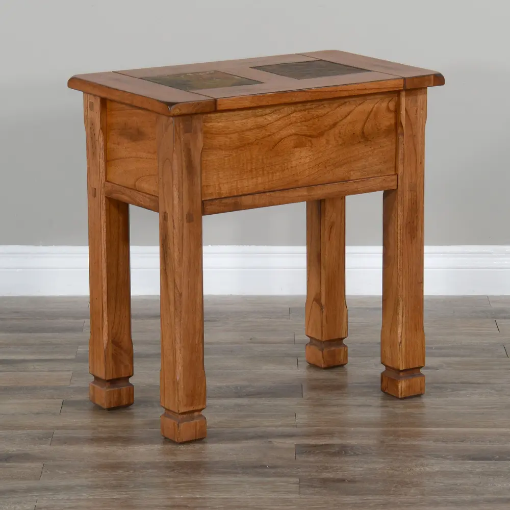 Rustic Oak Chair Side Table with Slate Inlays - Sedona-1
