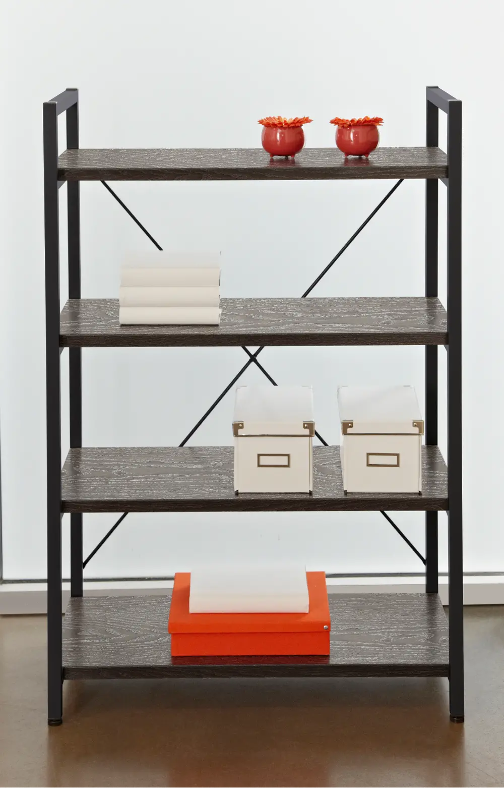 Gray Metal 4 Shelf Bookcase-1