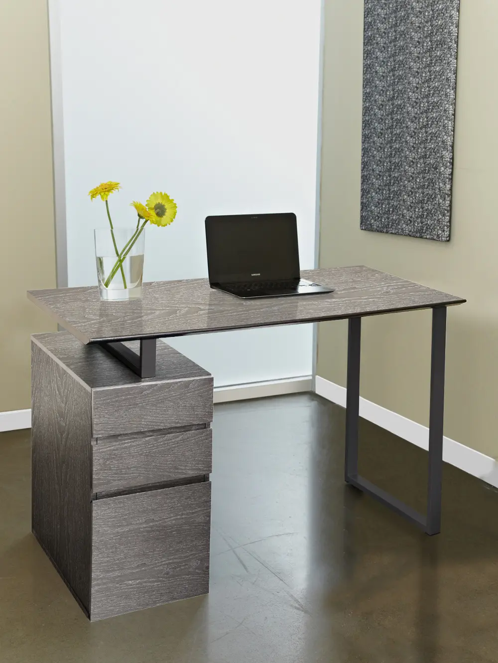 Desk with 3 Drawer Storage Pedestal - Gray-1