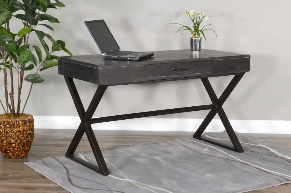 Traditional Gray Writing Desk with Metal Base - Tyler-1