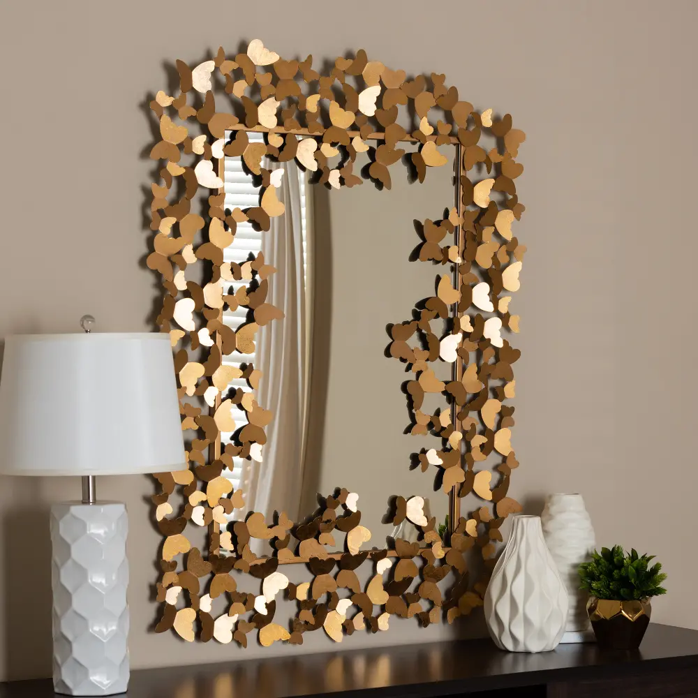 150-8889-RCW Gold Butterfly Rectangular Accent Wall Mirror - Angelia-1