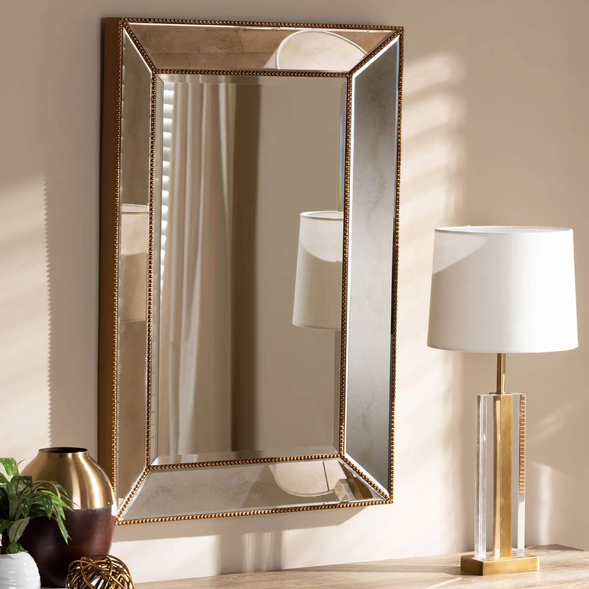 Photos - Wall Mirror Baxton Studio Contemporary Gold Finished Rectangular Accent  