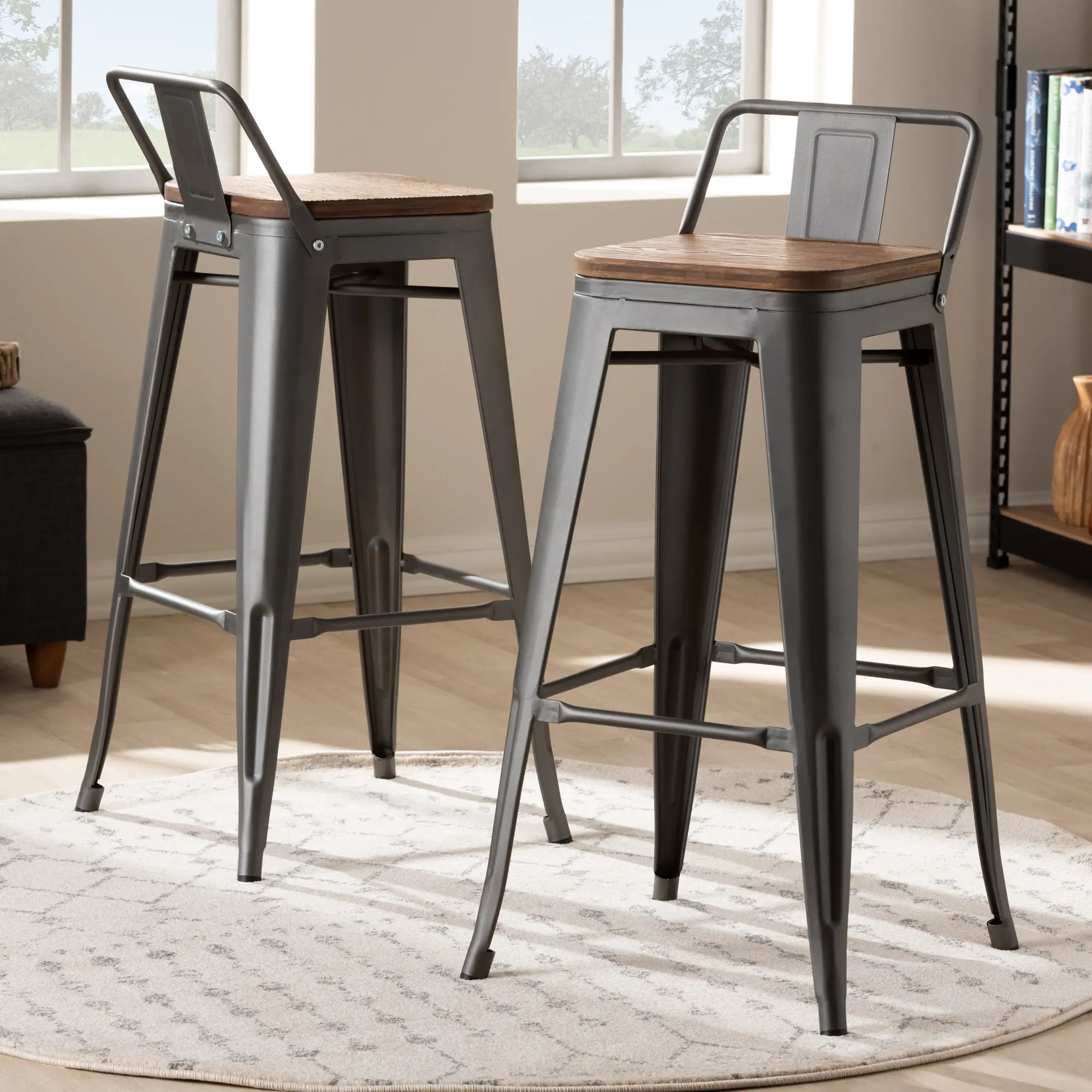 Industrial Brown and Gun Metal 30 Inch Stackable Bar Stool with...