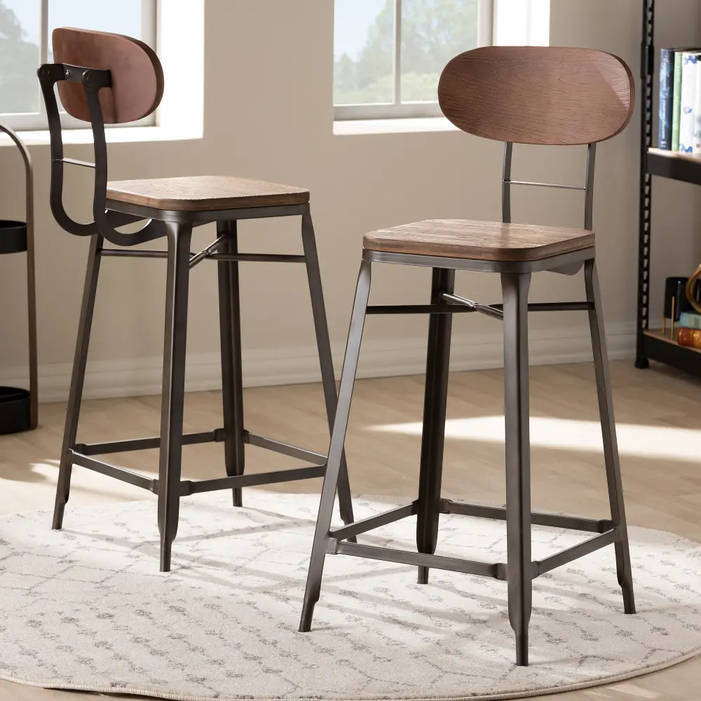150-9125-RCW Rustic Metal Stackable Counter Height Stool (Set of 2) - Carter-1