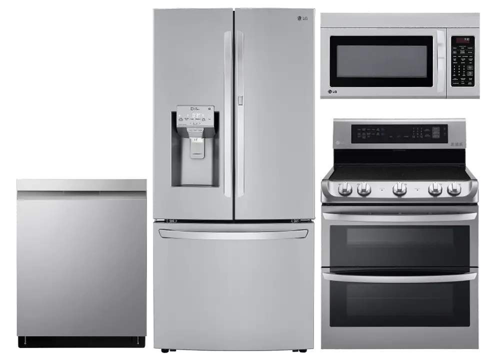 LG-4PC-BTM-DBL-ELE LG 4 Piece Electric Kitchen Appliance Package with Double Oven - Stainless Steel-1