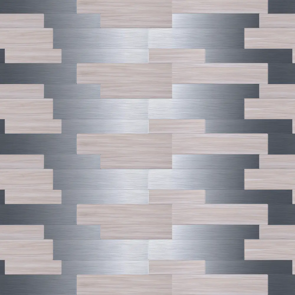 Contemporary Silver and Wood 6x24  Peel and Stick Mosaic Tile (Pack of 10) - SimpliTILE-1