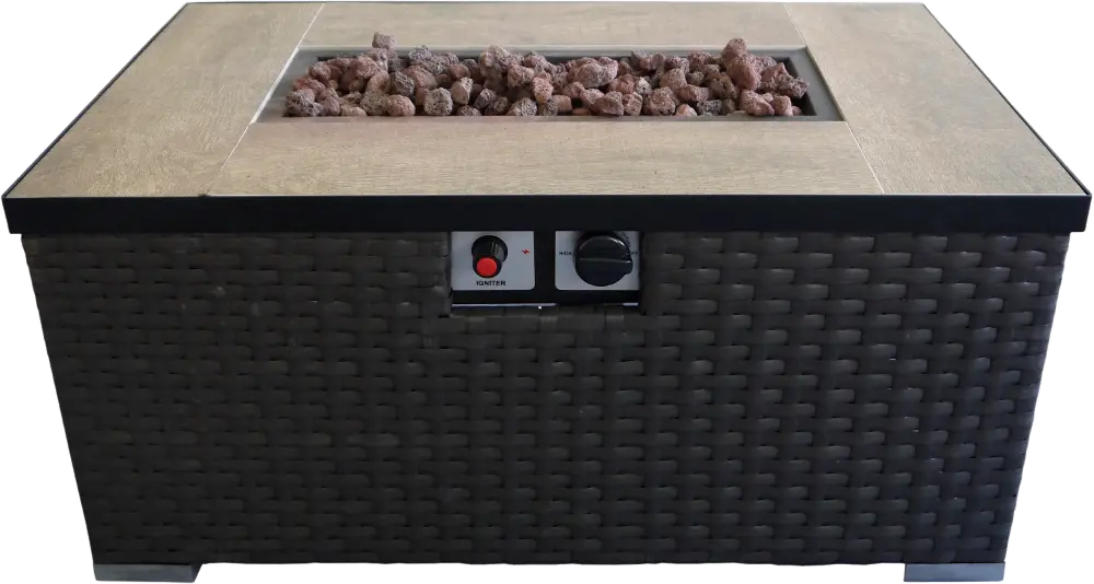 Dark Brown Woven Gas Fire Pit Table and Propane Tank Protector-1
