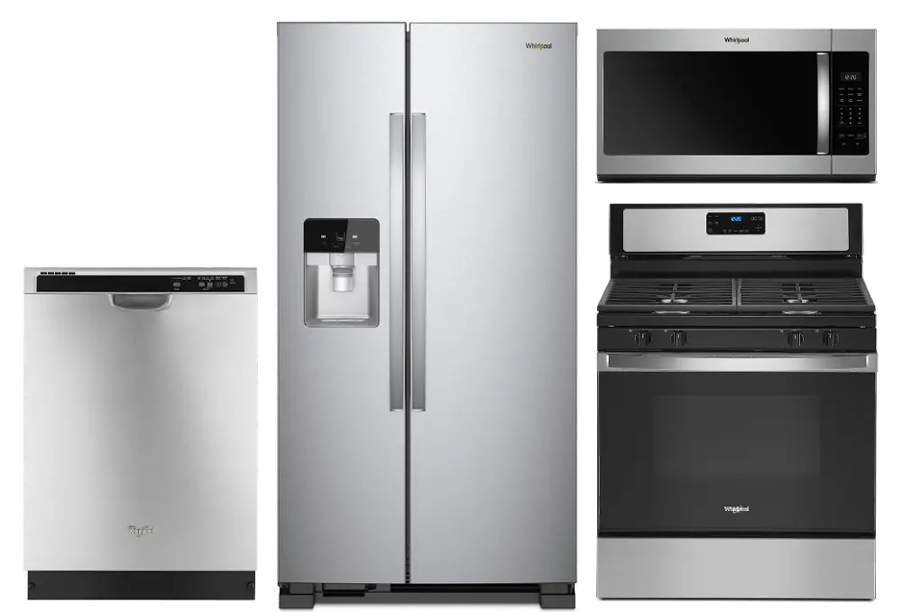 .WHP-4PC-S/S-GAS-PKG Whirlpool 4 Piece Electric Kitchen Appliance Package with 24.5 cu. ft. Side by Side Refrigerator - Stainless Steel-1