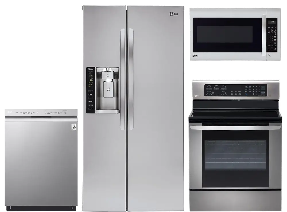 .LG-S/S-SXS-4PC--ELE LG 4 Piece Electric Kitchen Appliance Package with 26.2 cu. ft. Refrigerator - Stainless Steel-1