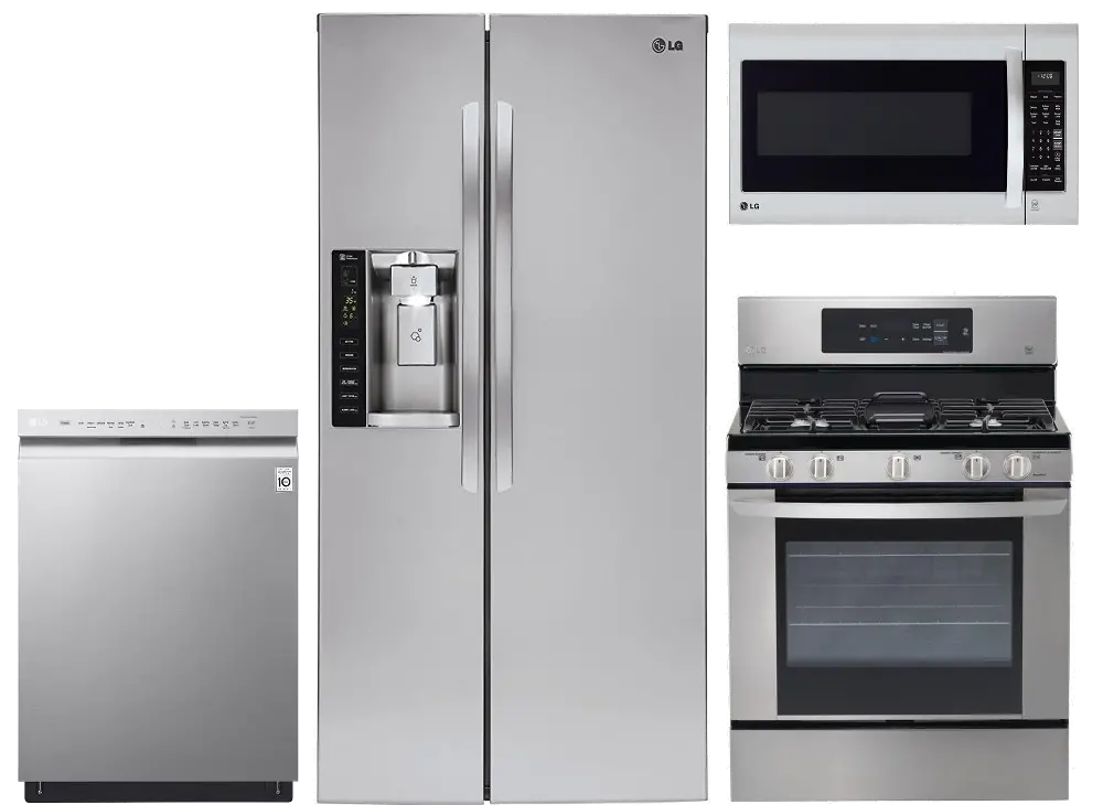 .LG-S/S-SXS-4PC--GAS LG 4 Piece Gas Kitchen Appliance Package with 26.2 cu. ft. Refrigerator - Stainless Steel-1