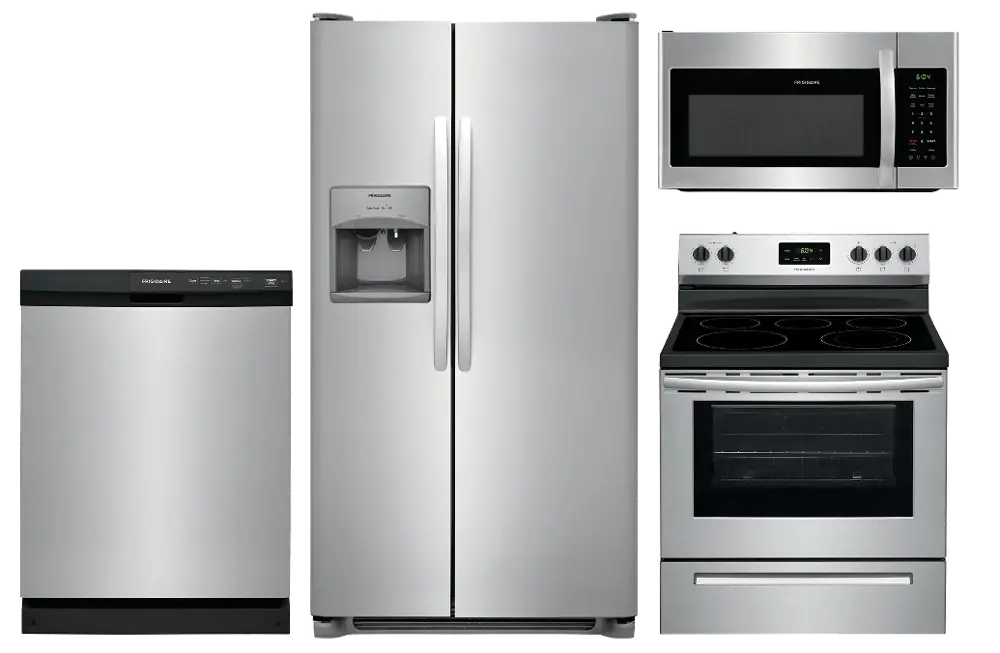 KIT Frigidaire 4 Piece Electric Kitchen Appliance Package with 25.5 cu. ft. Refrigerator - Stainless Steel-1
