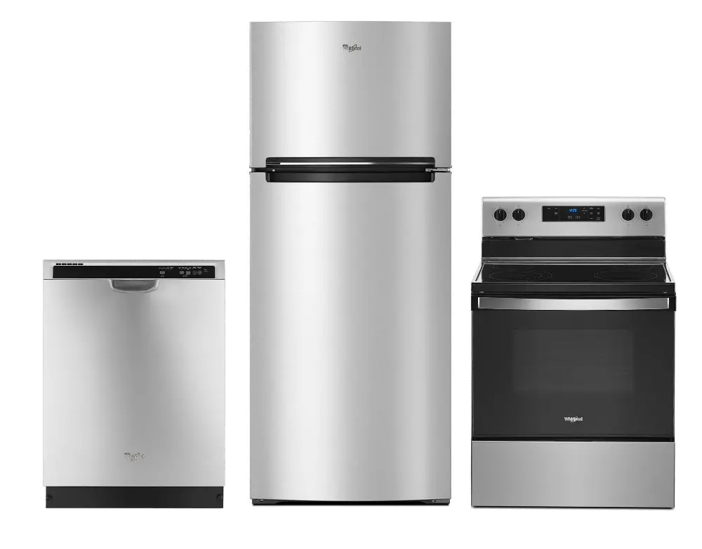 .WHP-3PC-TOP-S/S-ELE Whirlpool 3 Piece Electric Kitchen Appliance Package with Top Freezer Refrigerator-1