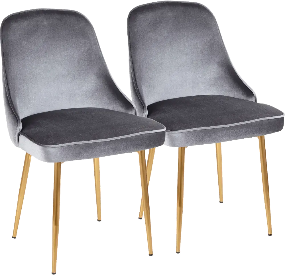 DC-MARCL-SV2 Modern Gray Velvet and Gold Dining Room Chair (Set of 2) - Marcel-1