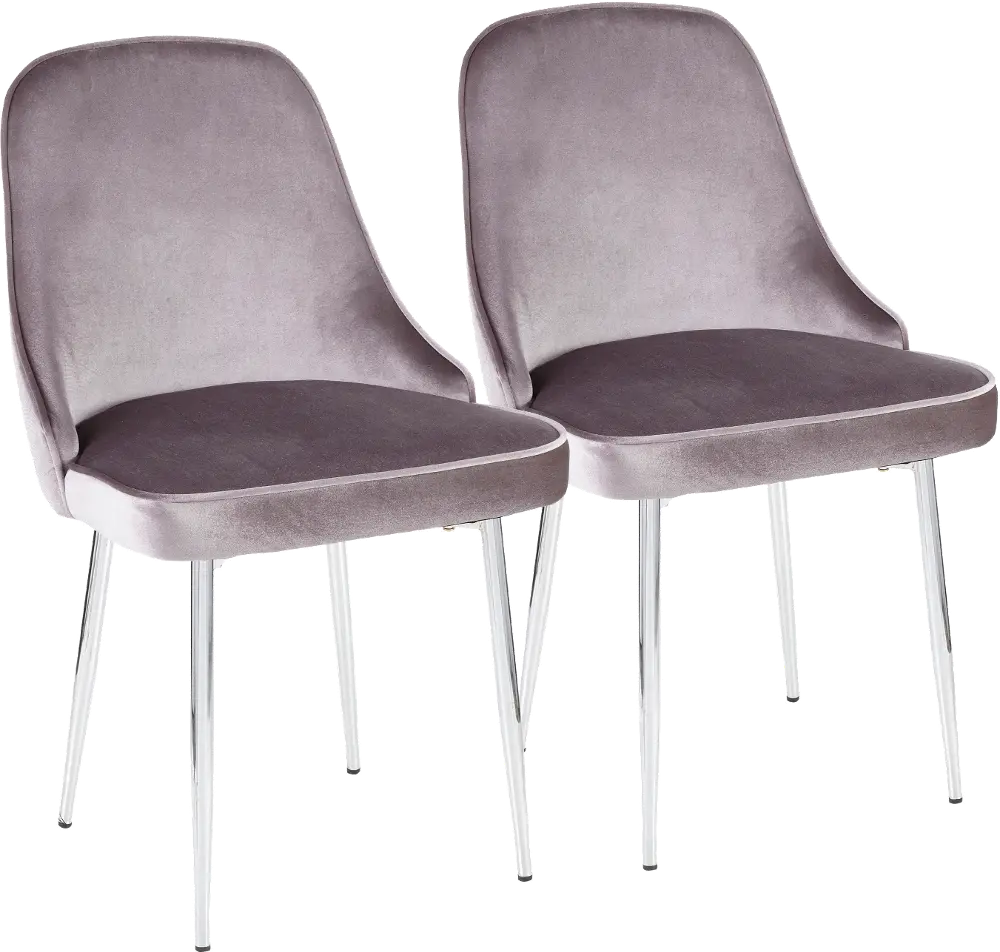 DC-MARCL-SV2 Modern Gray Velvet and Chrome Dining Room Chair (Set of 2) - Marcel-1