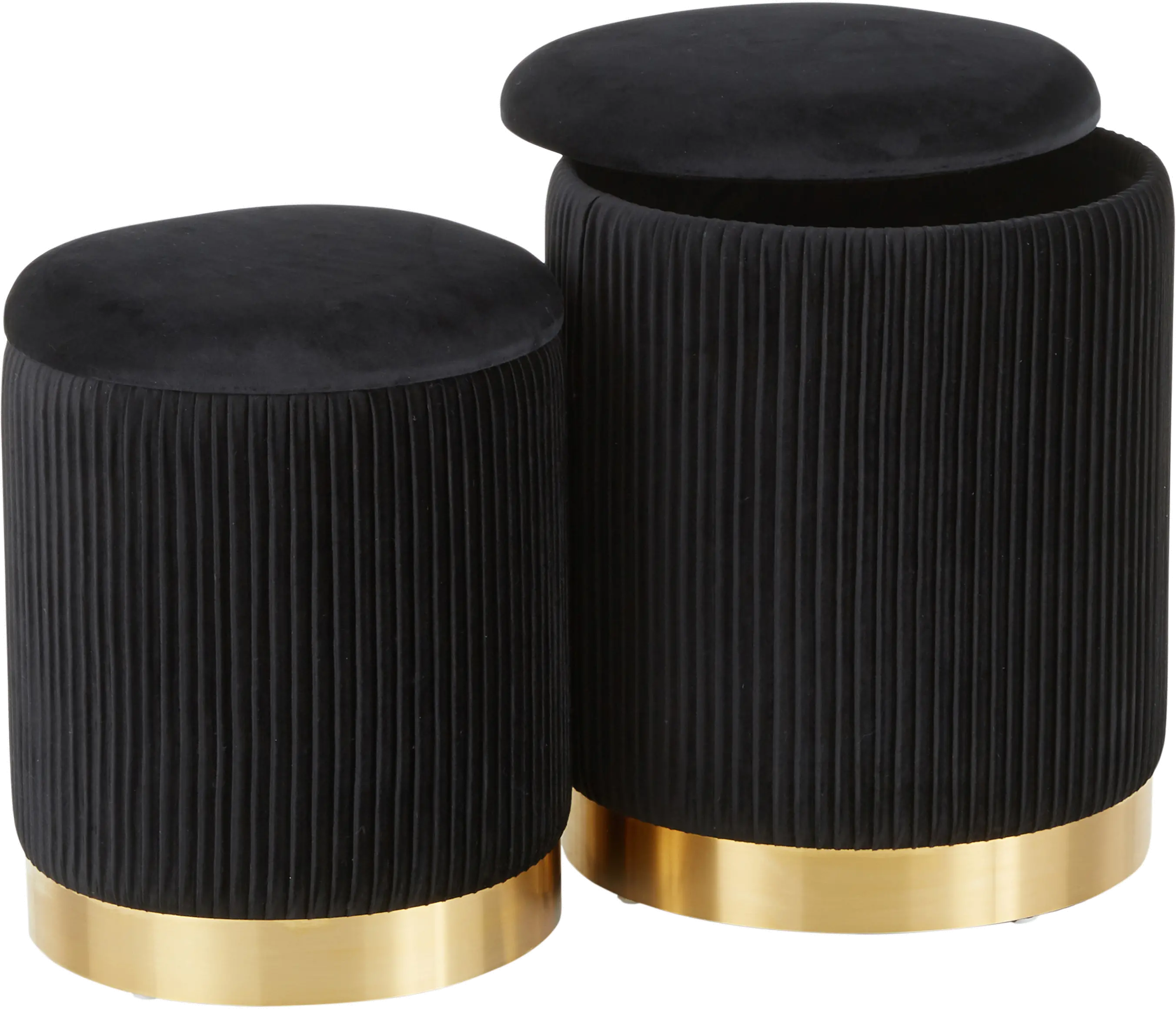 Contemporary Black Velvet and Gold Metal Ottomans (Set of 2) - Marla