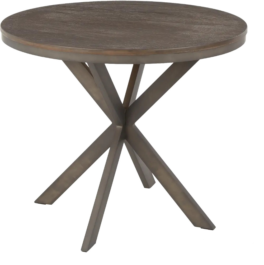 DT-XPEDSTL-ANES Industrial Antique Brown Wood and Metal Round Dining Room Table - Dakota-1