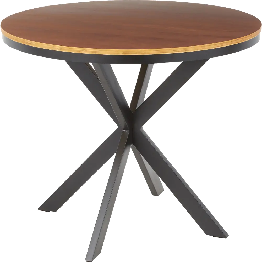 DT-XPEDSTL-BKWL Industrial Brown Wood and Black Metal Round Dining Room Table - Dakota-1