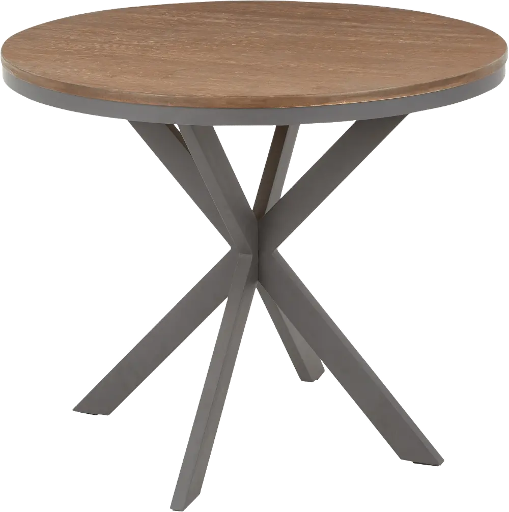 DT-XPEDSTL-GYBN Industrial Brown Wood and Gray Metal Round Dining Room Table - Dakota-1