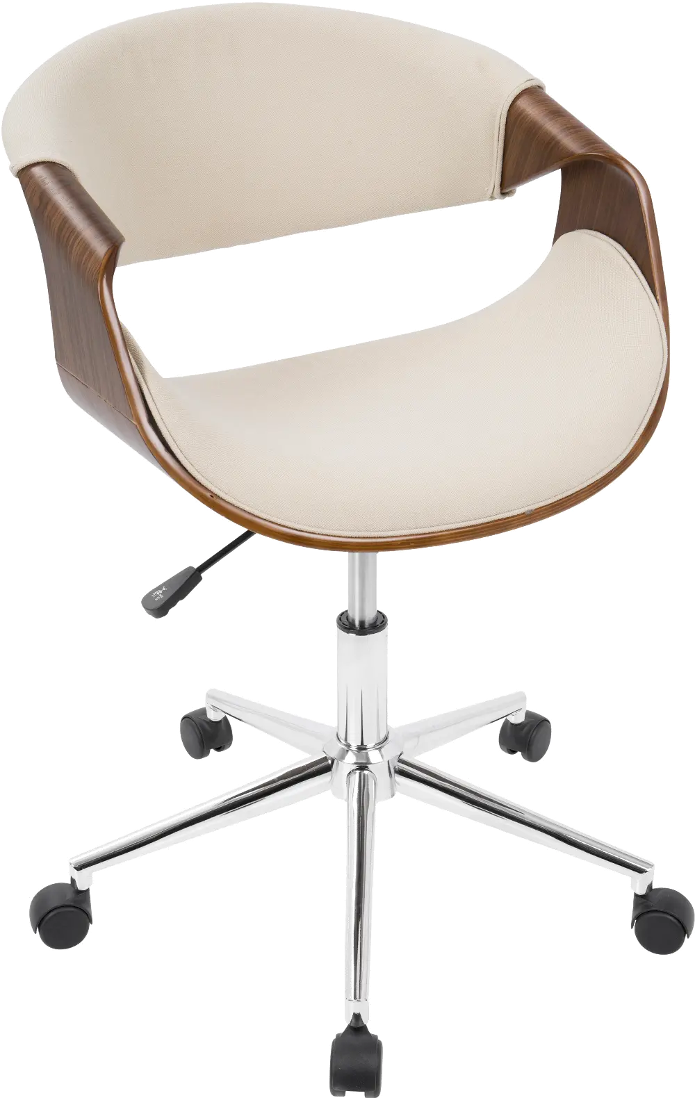 OFC-CURVO-WL+CR Walnut and Cream Mid-Century Modern Office Chair - Curvo-1