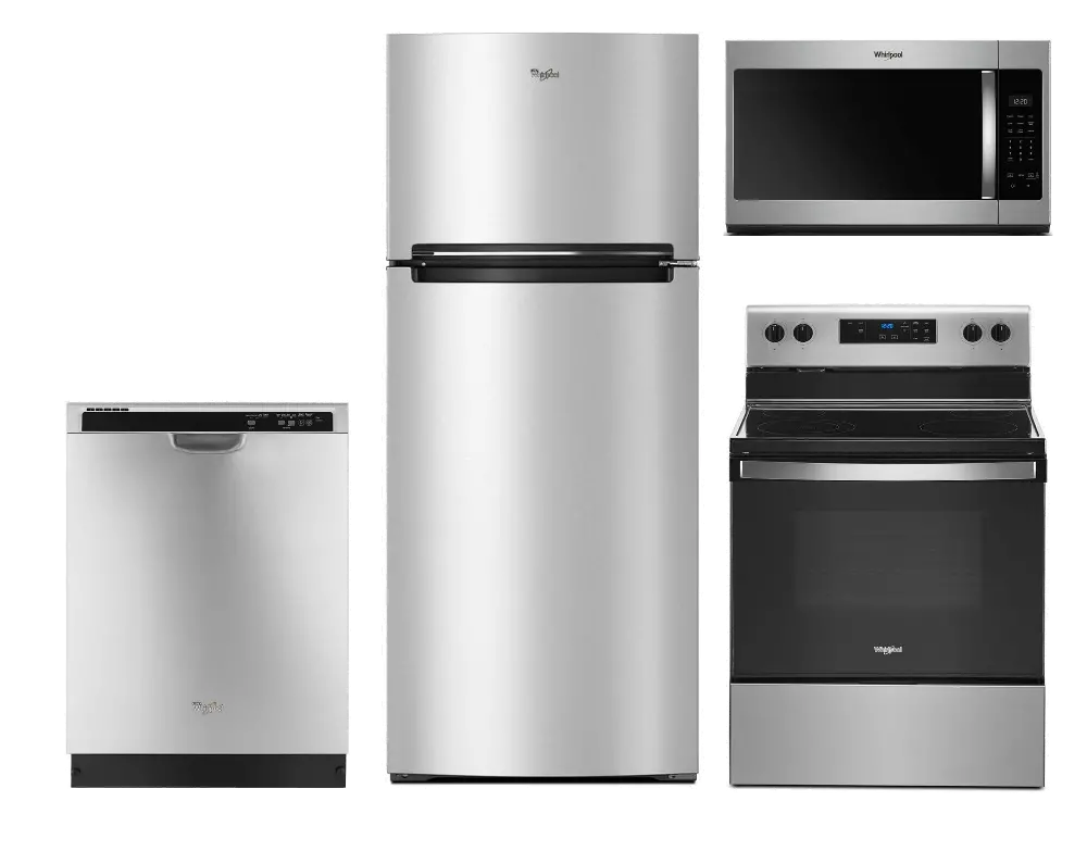 .WHP-4PC-TOP-320-ELE Whirlpool 4 Piece Electric Kitchen Appliance Package with 18 cu. ft. Top Freezer Refrigerator - Stainless Steel-1