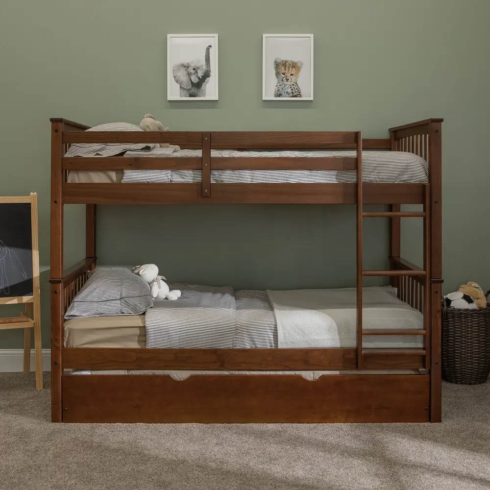 BWTOTMSWT-TR Walnut Brown Solid Wood Twin-Over-Twin Bunk Bed with Trundle - Violet-1