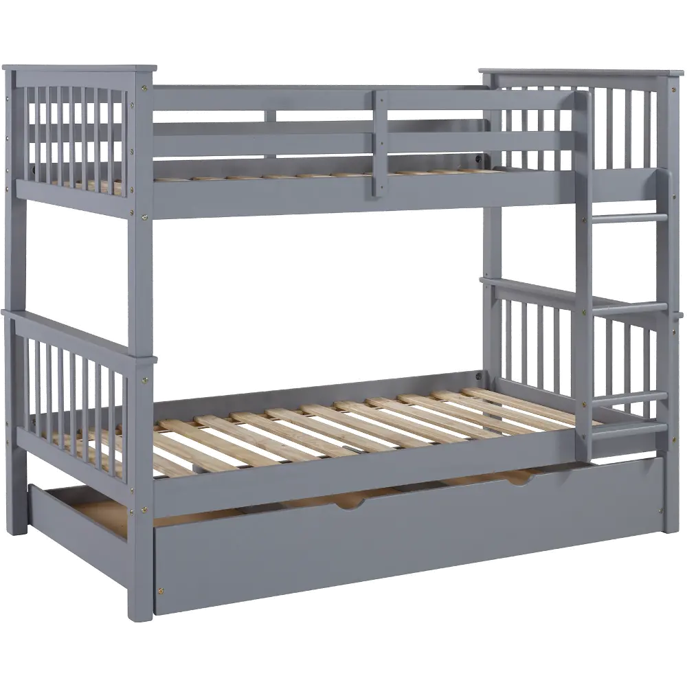 BWTOTMSGY-TR Gray Solid Wood Twin-Over-Twin Bunk Bed with Trundle - Walker Edison-1