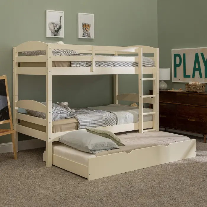 Cream Twin Over Bunk Bed With, Twin Over Twin Bunk Bed With Trundle