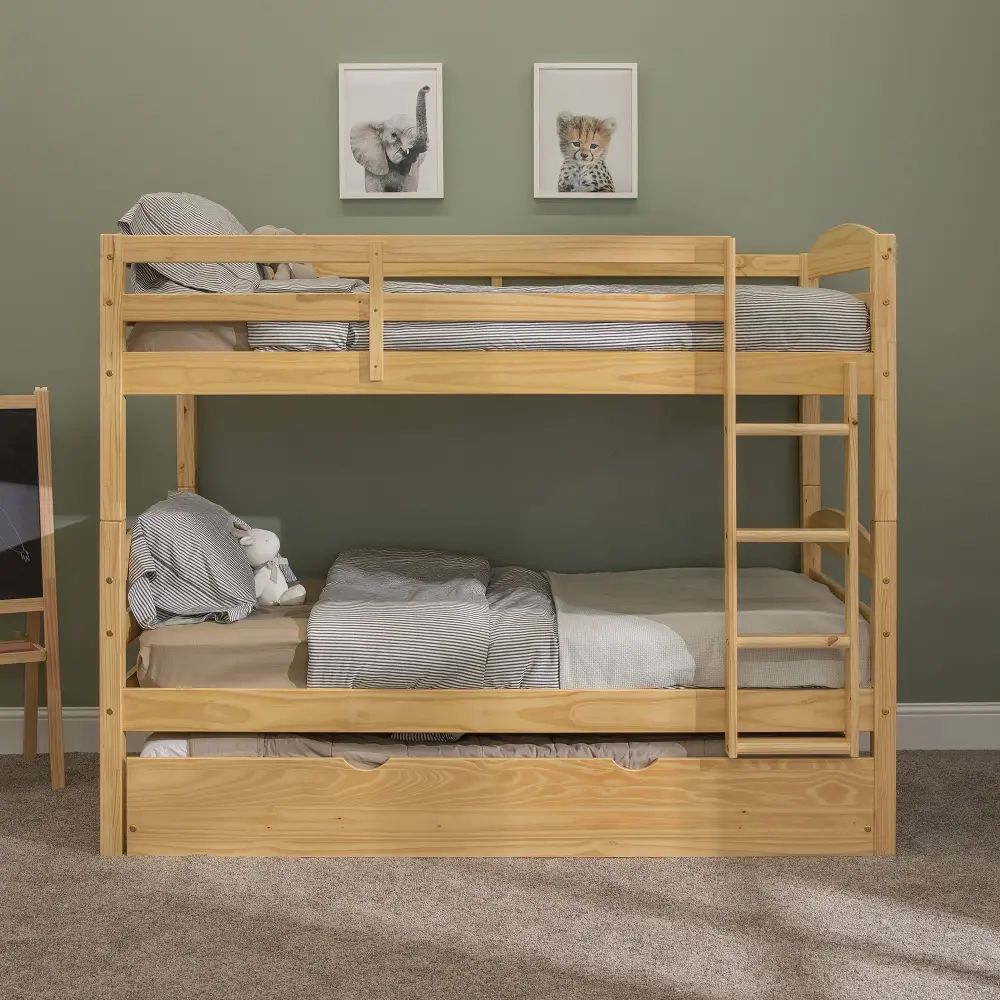 BWSTOTNL-TR Natural Wood Twin-Over-Twin Bunk Bed with Trundle - Sunflower-1