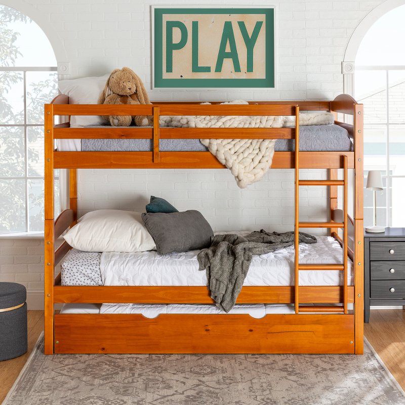 Honey Brown Twin Over Bunk Bed, Twin Over Twin With Trundle Bunk Bed